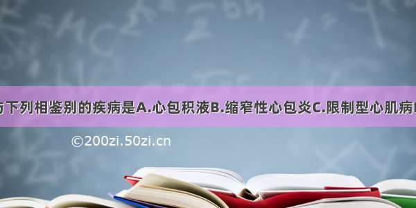 该病例主要与下列相鉴别的疾病是A.心包积液B.缩窄性心包炎C.限制型心肌病D.缺血性心肌