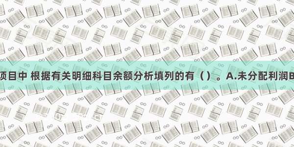 资产负债表项目中 根据有关明细科目余额分析填列的有（）。A.未分配利润B.应付票据C.
