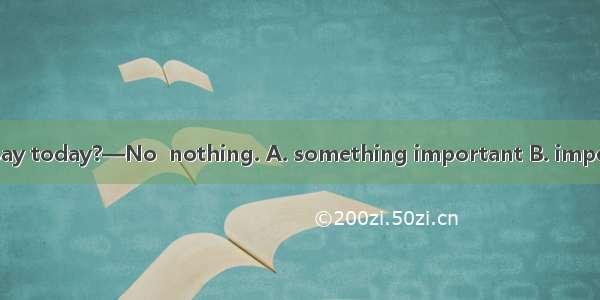 —Do you have  to say today?—No  nothing. A. something important B. important something C.