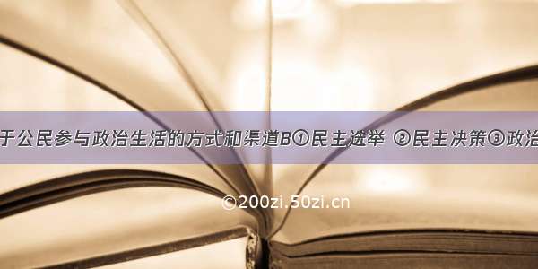 下列哪些属于公民参与政治生活的方式和渠道B①民主选举 ②民主决策③政治协商④参加