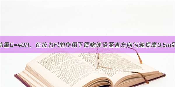 如图所示.物体重G=40N．在拉力Fl的作用下使物体沿竖直方向匀速提高0.5m到达斜面顶端