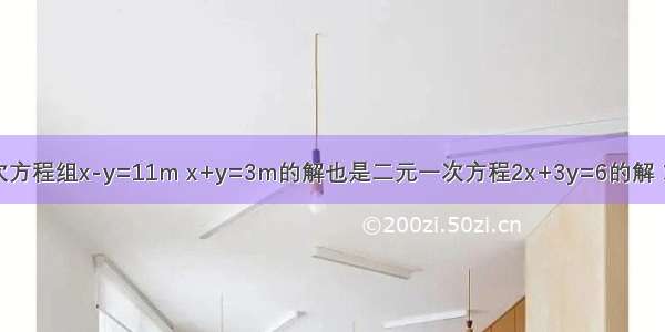 二元一次方程组x-y=11m x+y=3m的解也是二元一次方程2x+3y=6的解 求m的值