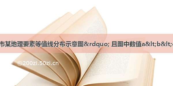 下图为“我国某城市某地理要素等值线分布示意图” 且图中数值a<b<c<d<e。读图回答下