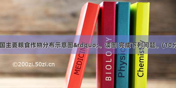 如图为“我国主要粮食作物分布示意图”。读图 完成下列问题。(10分)(1)①②两地比较