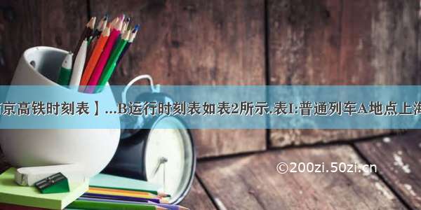 【苏州到南京高铁时刻表】...B运行时刻表如表2所示.表I:普通列车A地点上海苏州常州南