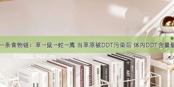 在草原上有一条食物链：草→鼠→蛇→鹰 当草原被DDT污染后 体内DDT含量最多的生物是