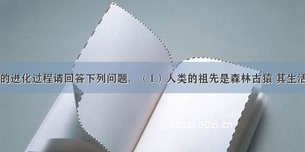 如图是人类的进化过程请回答下列问题．（1）人类的祖先是森林古猿 其生活方式是由生