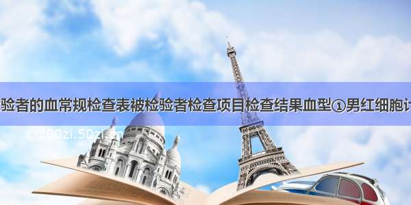 下表是三个被检验者的血常规检查表被检验者检查项目检查结果血型①男红细胞计数3.5&ti