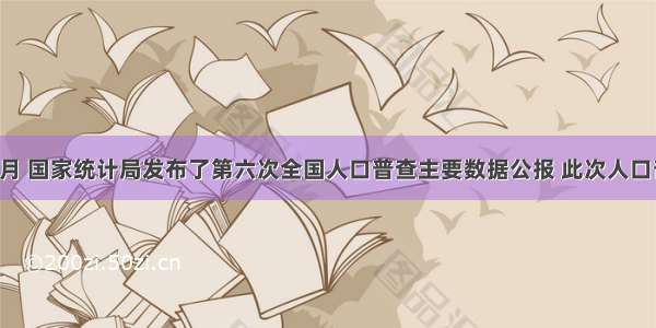 单选题4月 国家统计局发布了第六次全国人口普查主要数据公报 此次人口普查登记