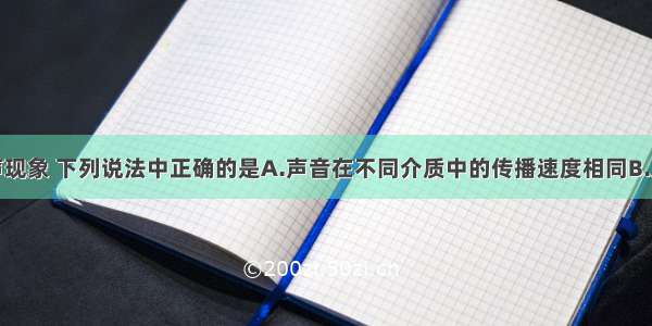 单选题关于声现象 下列说法中正确的是A.声音在不同介质中的传播速度相同B.只要物体在振