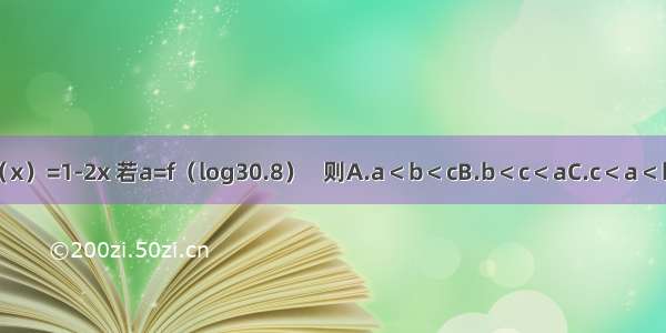 已知函数f（x）=1-2x 若a=f（log30.8）   则A.a＜b＜cB.b＜c＜aC.c＜a＜bD.a＜c＜b